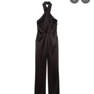 H&M Black Satin Wide-Leg Jumpsuit Pants